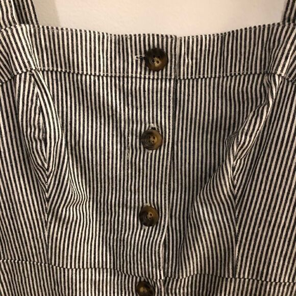 Hollister Adjustable Striped Button Down Dress Overalls White Blue ~ Size Small - Picture 3 of 9